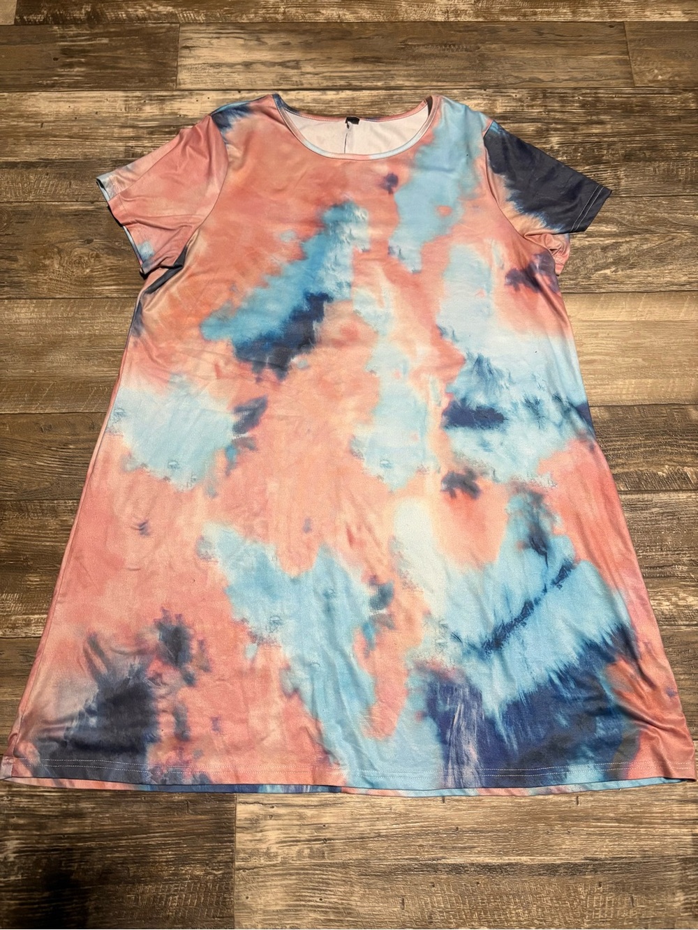 Women’s Tie-Dye Colorblock Short Sleeve Dress - Pink & Blue